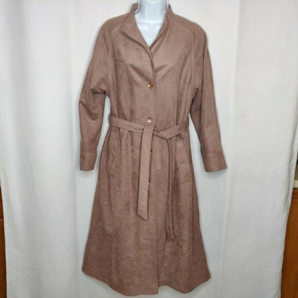 Vintage Long Coat Trench Moleskin Lined Sz 11/12 Mauve Pink Forecaster of Boston - Picture 1 of 7